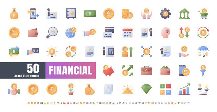 48x48 Pixel Perfect. Financial Currency. Flat Gradient Color Icons Vector. for Website, Application, Printing, Document, Poster Design, etc.