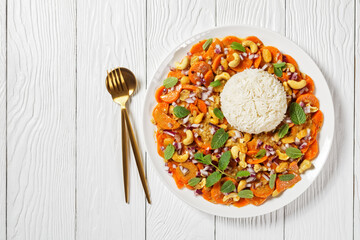 carrot curry with basmati rice, top view