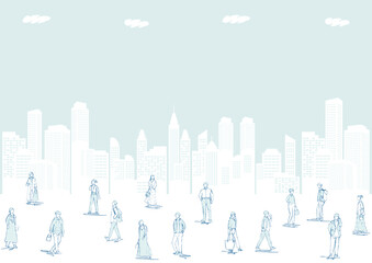 都市風景と若者