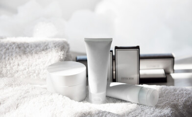 Bathroom amenities set for hotel service, cosmetic products