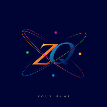 initial letter ZQ logotype science icon colored blue, red, green and yellow swoosh design. vector logo for business and company identity.
