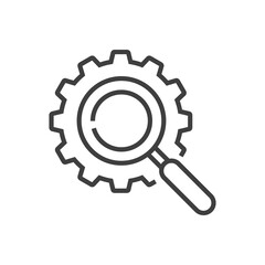 Investigación industrial. Engranaje con lupa con lineas de color gris