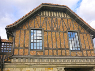 brown half-timbered building, medieval European architectural style