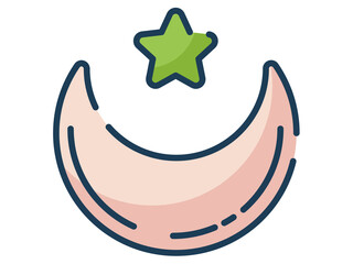 moon ramadan muslim islam single isolated icon with flat dash or dashed style
