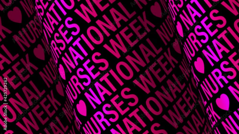 Poster loop animation national nurses week 3d purple pink red text wheel motion graphics on black backgroun