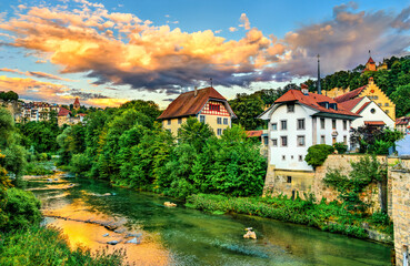 Fototapeta na wymiar Fribourg at the Sarine River in Switzerland