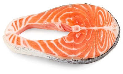 slice of raw fish, salmon, trout, steak, isolated on white background, clipping path, full depth of field