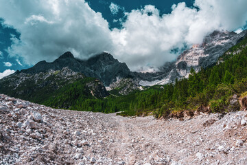 Fototapeta na wymiar Panoramic view of the Sexten Dolomites, Italy.