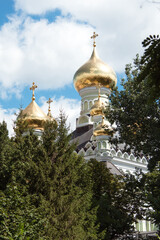 Fototapeta na wymiar Holy Protection Monastery (Ukraine, Kiev). Buildings and elements of buildings on the territory of the monastery.