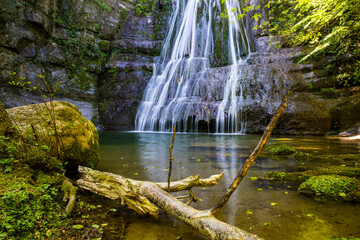 Spring in Gorg De L Olla waterfall in La Garrotxa, Girona, Spain