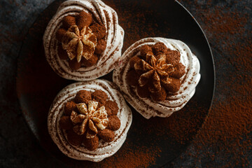 Chocolate cream cakes. Delicious cakes on the table