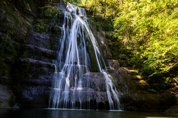 Fototapeta na wymiar Spring in Gorg De L Olla waterfall in La Garrotxa, Girona, Spain