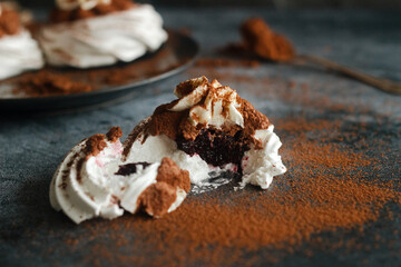 Chocolate cream cakes. Delicious cakes on the table