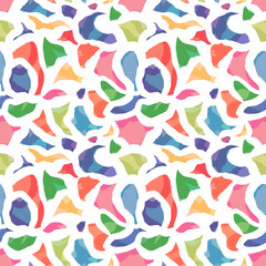 Seamless multicolored brush-drawn abstract patterns. Red, blue, orange spots, stripes on a white background. Bright design for packaging, textiles, sports and youth clothing, fabrics, decor, t-shirts