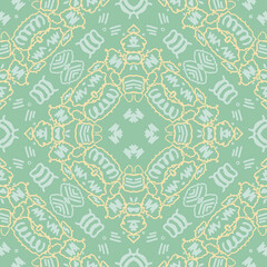 Seamless hand-drawn geometric patterns on a soft green background. Stylish designs for fabrics, wallpapers, textiles, scrapbooking, bedding, scarves and accessories, home decor, print
