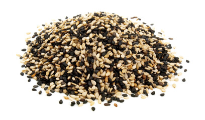 Roasted black and white Sesame Seeds on white Background Isolated