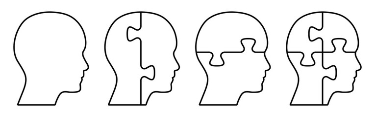 Set of puzzle shaped human heads outline. Business concept design to use in brainstorm, thinking, idea and teamwork concept projects. Vector version available in my portfolio.