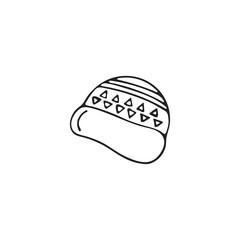 Hand-drawn winter hat, single element. Graphic doodle, sketch, outline drawing isolated on white. Vector illustration