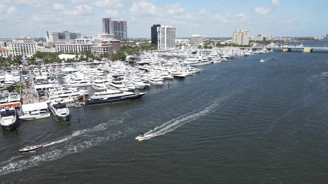 Palm Beach, Florida Boat Show Drone Clip.  The Mega Yacht Section