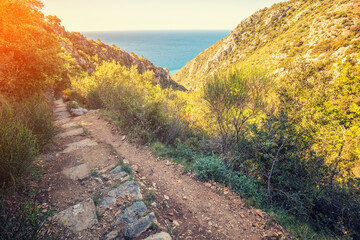 Nietzsche's footpath near the mediterranean sea in Eze village, France, Europe