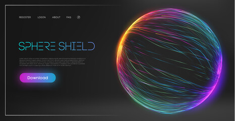 Sphere shield protect in abstract style. Virus protection bubble. Blue abstract antiviral futuristic technology background. 3d blue energy ball barrier illustration.