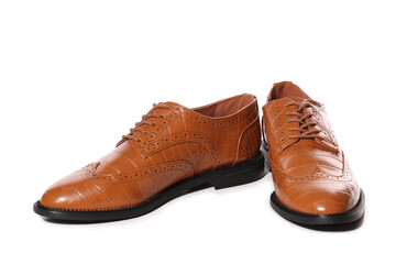 Stylish elegant leather shoes isolated on white