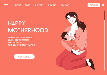 Vector landing page of happy motherhood concept