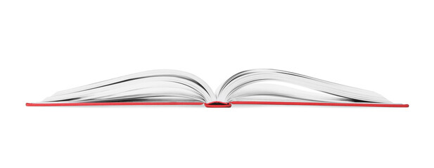 Open book with red cover on white background