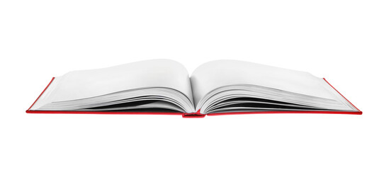 Open book with red cover on white background
