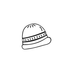 Hand-drawn winter hat, single element. Graphic doodle, sketch, outline drawing isolated on white. Vector illustration
