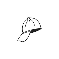 Hand drawn cute summer cap, single elemental. Graphic drawing, sketch, contour drawing on white. Vector illustration