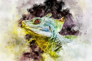 watercolor, scaly lizard skin resting in the sun