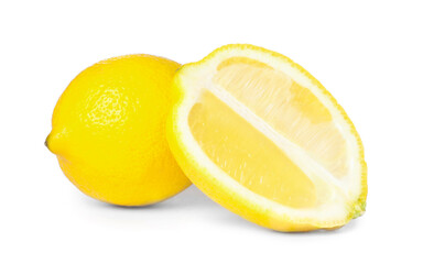 Fresh ripe juicy lemons on white background