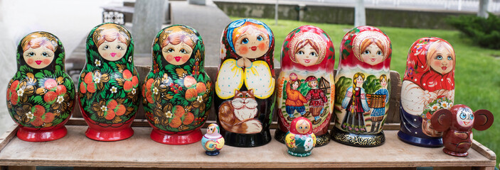 Shelf store wooden souvenirs - matryoshka dolls