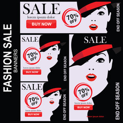 Set of fashion sale banners. Vector illustrations of online shopping website and mobile website banners, posters, newsletter designs, ads, coupons, social media banners.