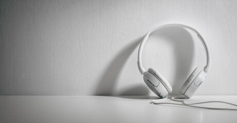 White headphone background for music concept