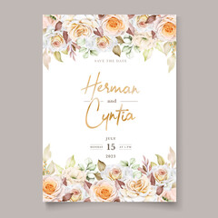 romantic hand drawn floral wedding invitation card set