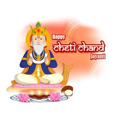 vector illustration for Lord Cheti Chand Jhulelal Jayanti, sindhi Hindu god.