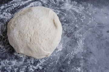 The dough from alternative flour is ready for home baking. Copy space. Top view.