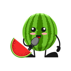 vector illustration of cute watermelon fruit music or character singing. cute watermelon fruit Concept White Isolated. Flat Cartoon Style Suitable for Landing Page, Banner, Flyer, Sticker.
