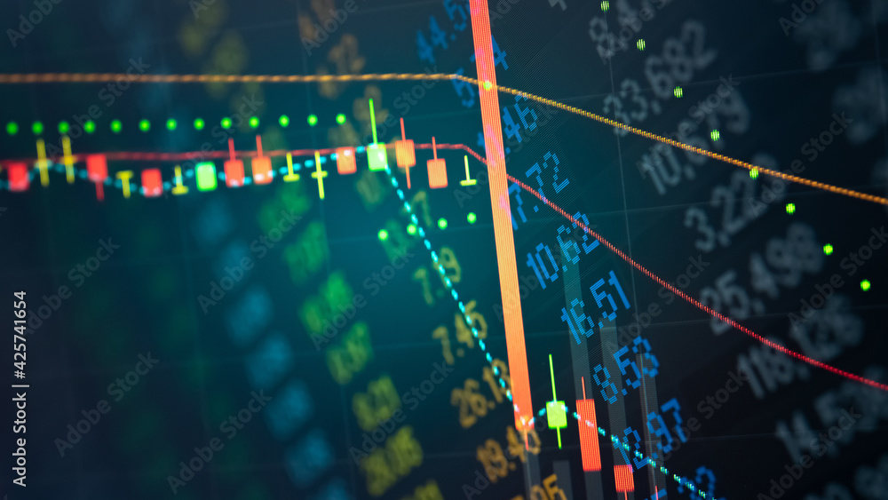 Poster financial data in term of a digital prices on led display. a number of daily market price and quotat