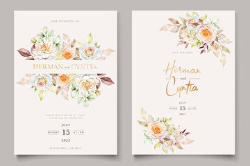 romantic hand drawn floral wedding invitation card set