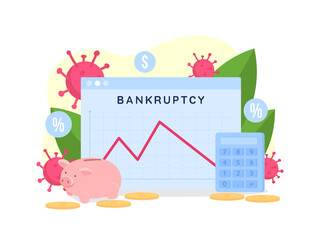 Bankruptcy rate flat concept vector illustration. Financial problem. Graph presentation. Money loss for business. Economic depression 2D cartoon scene for web design. Financial recession creative idea