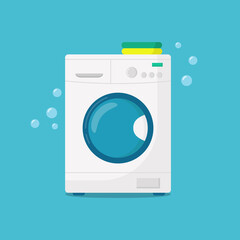 Washing machine with a stack of clothing. Flat vector illustration