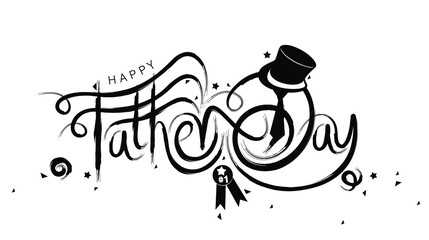 An abstract vector illustration of Happy Father’s Day in black brush strokes on an isolated white background