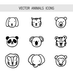 Vector animals icons dog cat bear panda koala tiger lion elefant monkey