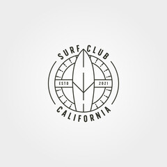 surfboard surfing line logo vector minimal illustration design, california surf club logo design