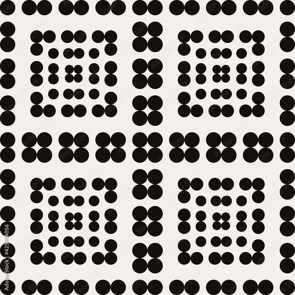 Poster Squares of balls pattern. Vector black dots squared shapes.