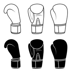 Sports boxing gloves. Sports equipment to protect fighter. Black and white vector