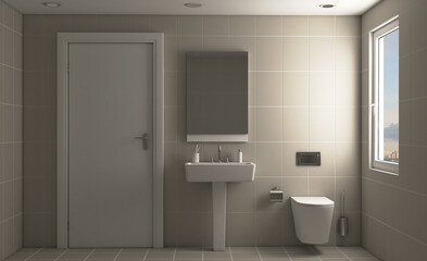 Clean and fresh bathroom with natural light. 3D rendering.